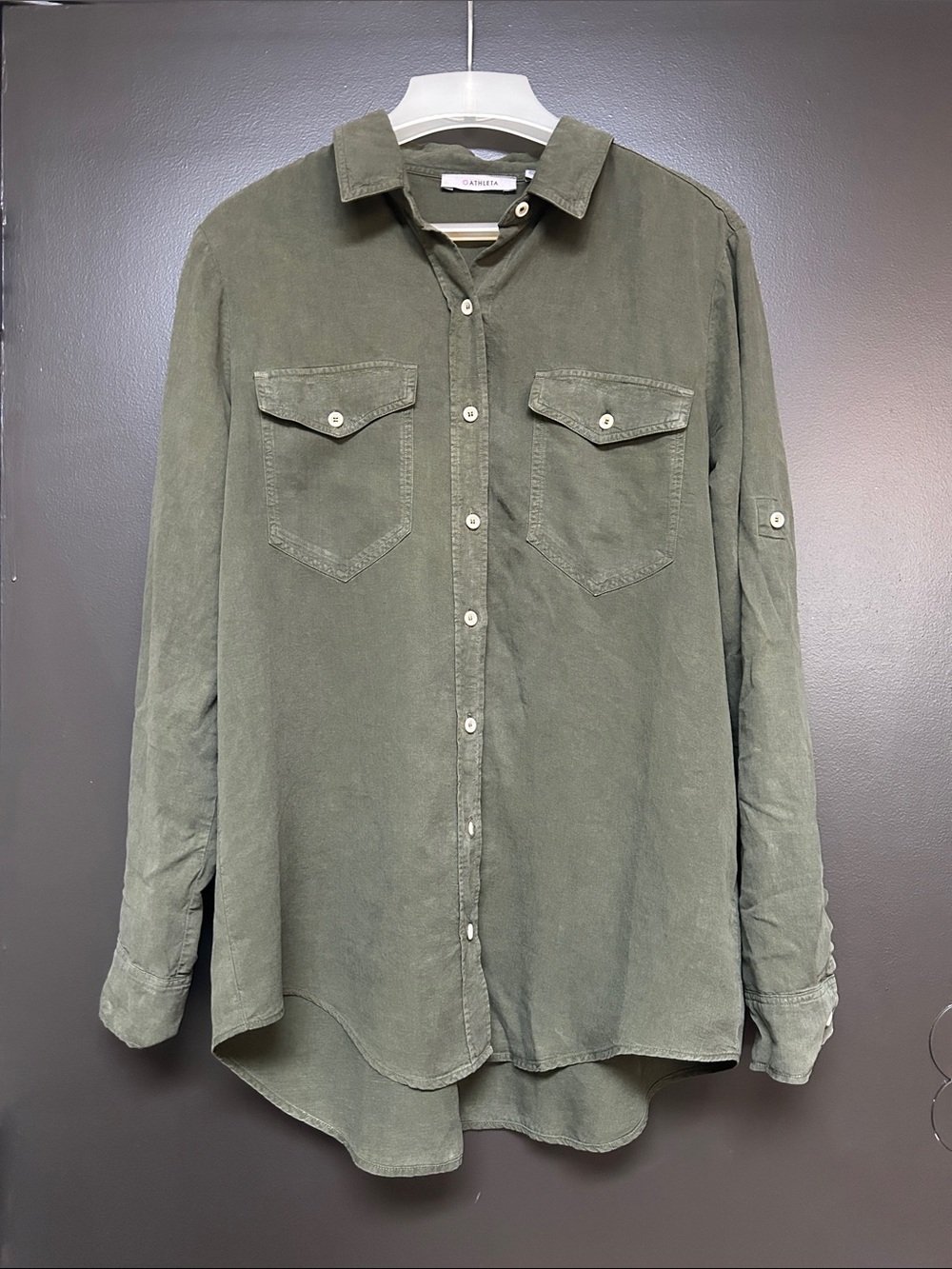 Athleta Women’s Linen Blend Button-Down Shirt in Olive